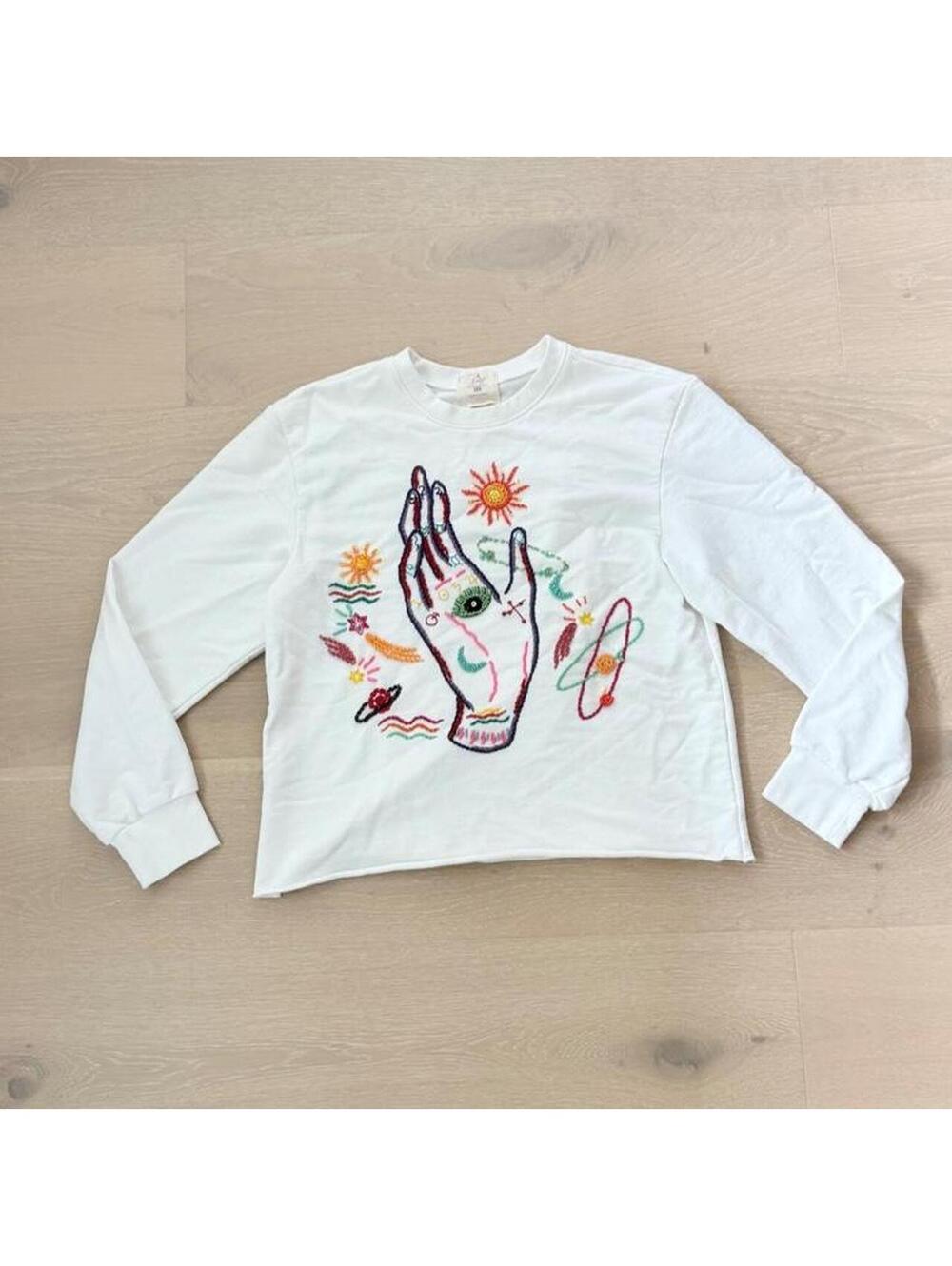 Hand Embroidered Beaded Celestial Sweatshirt Size Medium One of a Kind